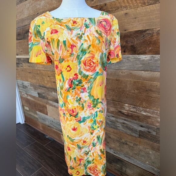 KC Spencer VNTG shift dress vivid abstact floral roses and poppies fully lined - Picture 2 of 7
